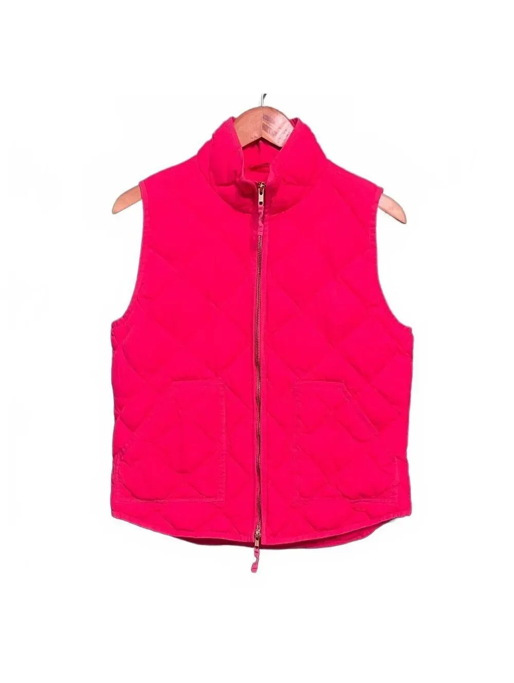 J.Crew Hot Pink Quilted Down Puffer Vest Size M Preppy Barbiecore Après Ski